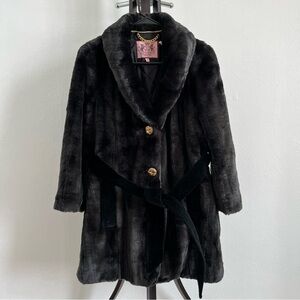 Juicy Couture Black Faux Fur 3/4 Sleeve Jacket Coat